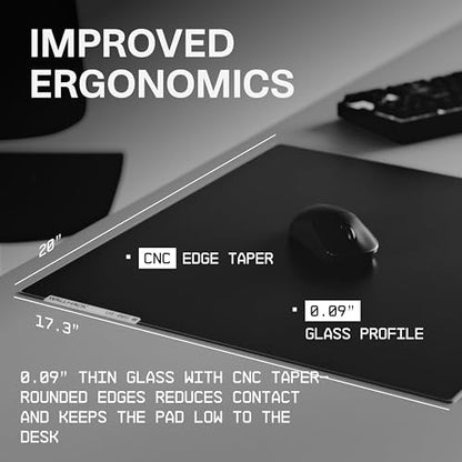 Wallhack VA-005 Glass Gaming Mouse Pad – Speed Surface, Large Mousepad for Esports, Smooth Low-Friction Glide, Tempered Glass, Ergonomic Low Profile, Durable & Portable with Carry Case | Vapour Black | Speed Surface, Esports Mousepad With Smooth Low-Frict
