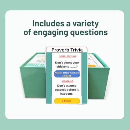Proverbs Trivia Games, Questions with Answers & Meanings | Fun Family Party Board Games, Team Game Night, Educational Trivia Card Game, Improves Wisdom