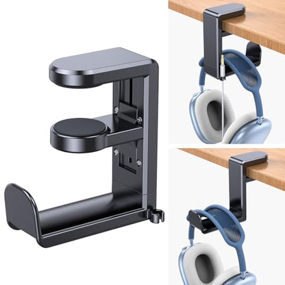 Coolpow Gaming Headphone Stand for Desk【360°Rotating】PC Headset Holder for Desk Hook Mount, Headset Stand Holder Clip Under Desk Headphone Hanger for Airpods Max, HyperX, Sennheiser All Headphone Size