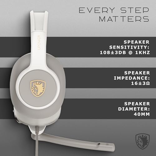 Sades Upower SA-703 Wired Gaming Headset with 40mm Drivers, Omni-Directional Mic, Lightweight Comfort, 3.5mm Dual Plug – Multi-Platform (Grey) - color: Gold