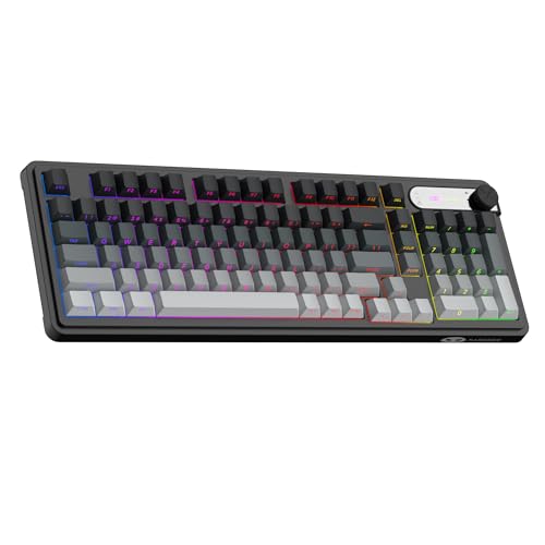 MageGee GK960 Wireless Keyboard, 98 Keys Tri-Mode BT/2.4G/Wired Membrane Gaming Keyboard, RGB Creamy Keyboard with Number Pad, Knob Control, Side Printed Keycaps, 4000mAh Battery - Black & Gray - color: Black & Gray