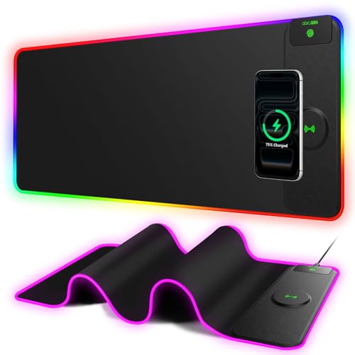 XL RGB LED Gaming Mouse Pad with 15W Magnetic Wireless Charging | 31.5'' x 11.8'' Large Desk Mat, 24 Lighting Effects Keyboard Pad with Non-Slip Rubber Base, Waterproof Easy Gliding Surface - color: RGB-Magnetic Right Charger-31.5"x11.8"