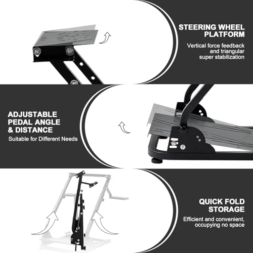 Hottoby Racing Steering Wheel Stand Foldable & Dual Shift Levers Fit for Logitech G25 G27 G29 G920 G923, for Thrustmaster T150 T248 T300 Multi-level Easy Storage & Install Cockpit,No Wheel & Pedals