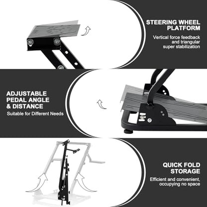 Hottoby Racing Steering Wheel Stand Foldable & Dual Shift Levers Fit for Logitech G25 G27 G29 G920 G923, for Thrustmaster T150 T248 T300 Multi-level Easy Storage & Install Cockpit,No Wheel & Pedals