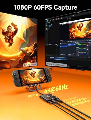 JSAUX Video Capture Card Intended for Nintendo Switch 2/Steam Deck/ROG Ally | 4K 60Hz HDMI Passthrough, 1080P 60FPS Record, Compatible with Nintendo Switch 2/Steam Deck/ROG Ally/Legion/Phone/Laptop