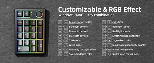 Gasket Creamy Mechanical Numpad Programmable Keypad RGB LED Backlit | Wireless 2.4G/Bluetooth 5.0/Wired USB-C Hot Swappable Macro Number Pad Rechargeable Numeric Keyboard Metal Knob, Black - color: Black
