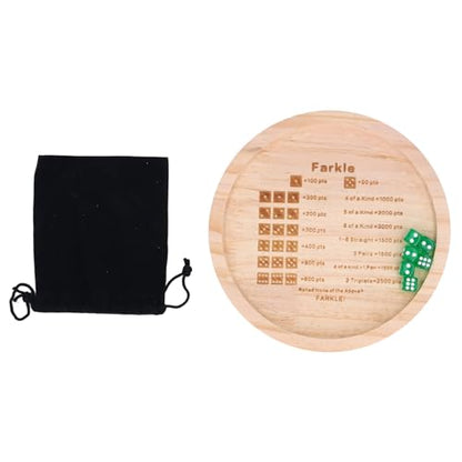 Farkle Dice Tray, Premium Wooden Dice Tray for Classic Family Game Night, Improve Math Skills with 6 & Storage Bag (Round 18cm) - color: Round 18cm