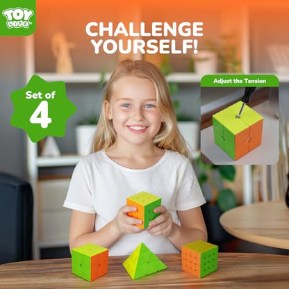 STEAM Life Speed Cube Set 4 Pack Magic Cube | Includes Speed Cubes 3x3, 2x2 Speed Cube, 4x4, Pyramid Cube, Smoothly Puzzle Cube Bundle Magic Cubes Collection for Kids & Adults - color: 4 Pcs