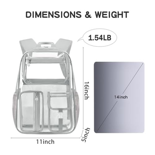 Cusangel Heavy Duty Clear Backpack Clear BookBag,Stadium backpack 16 x11 x5inch TPU Large Capacity See Through Backpack for Sport Events,Travel (Grey) - color: Grey