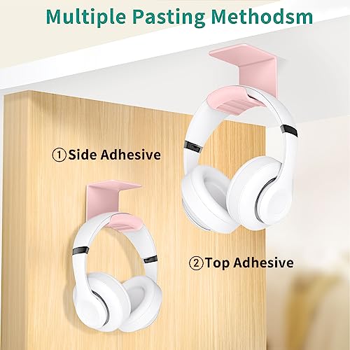 HomeMount Under Desk Headphone Holder - Adhesive Headphone Stand Hanger Table Mount for Most Headphones(Pink-2P) - color: Pink-2P