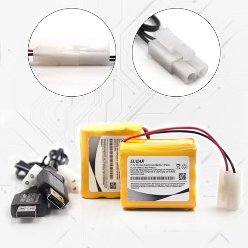 (2-Pack) 7.2V 800mAh RC Battery with USB Charger for RC Cars and Trucks | 6-cell AA Ni-CD battery with standard Tamiya plug for compatible RC cars, trucks, boats, tanks and toy vehicles.