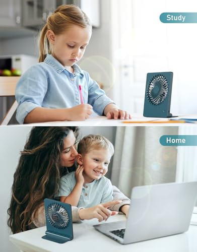 Zuvas Desk Fan Small Rechargeable Battery Table Fans for travel Ultra Quiet | 180° Tilt Folding, LED Dislay, Portable Fan Slim Design, 3 Speed Adjustable, for Office Bedroom Desktop, Cruise Essentials - color: Deep Green