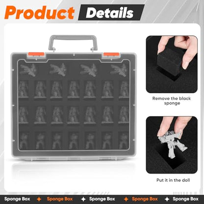 Miniature Storage Carrying Figure Case - 50 Slot Figurine Minature Carrying Case with 2 Foam Layer for Miniatures Compatible with 40k, DND & More (Transparent) - color: Transparent