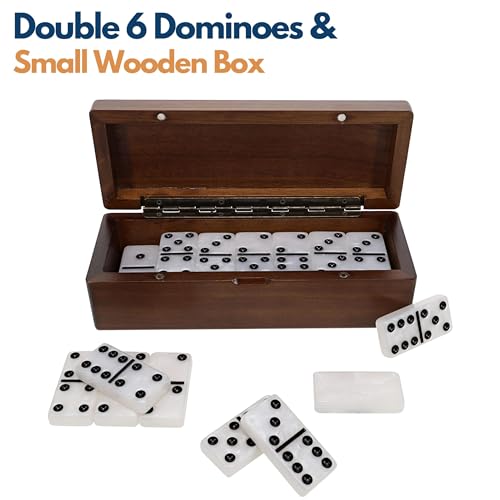 WE Games Double 6 Marbleized Dominoes in Magnetic Wooden Travel Box, Dominoes Set for Adults, White Color Double Six Domino with Marble Pattern, Classic Board Games, Tile Games