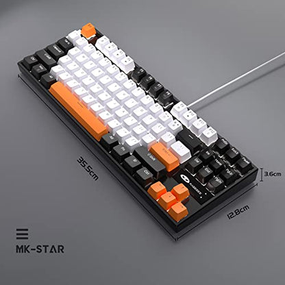 MageGee 75% Mechanical Gaming Keyboard, Yellow Switch, LED White Backlit, 87 Keys Compact TKL Wired Computer Keyboards for Windows Laptop PC Gamer - White/Black - color: White Black/Yellow Switch
