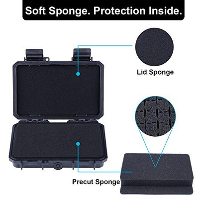 Lykus HC-1710 Mini Hard Case Dry Box with Foam Insert, Interior Size 6.54x3.94x1.46 inch, IP66 Splash-Proof