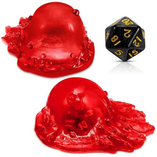 Deekin Translucent Cube Dice Storage with 7 Polyhedral Dice Set, Resin Cube Holder for TTRPG Tabletop Role Playing Game Fantasy Tabletop Gaming(Red) - color: Red
