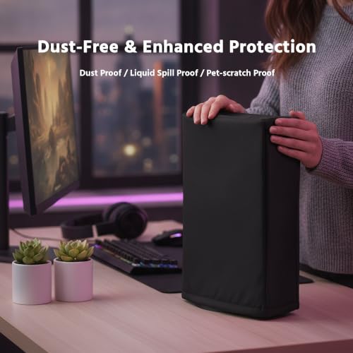 PS5 Dust Cover compatible with Sony PlayStation 5, PS 5 slim, PS 5 pro console Digital Edition & Ultra HD Disc Edition sleeve thick heavy-duty cover case black (PS5 Vertical Standing)
