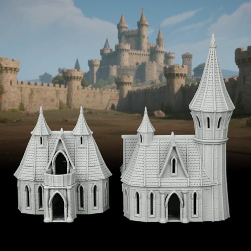 RPG Terrain TTRPG Gothic Scenery - 25mm Scale Unpainted Spire Tower and Balcony Manor Set, Stone Building Map Props for Dungeons and Dragons & Trench Crusade - City Building 3 (AF1104 I) - color: Af1104 I City Building 3