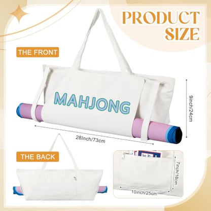 Abbylike 28x9 Inches Mahjong Bag for Rolled Mat Tiles Racks Pushers Accessories Empty Mahjong Tote Bag with Zipper Closure Outer Pockets Lining Large Capacity(Natural White,Canvas) - color: Natural White