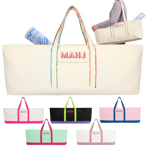 Mahjong Bag for Tiles and Racks Empty American Mahjong Tiles Carrying Tote 31.5 x 12 x 4 Inches Canvas Tile Games Accessories Gifts for Card Pushers Rack Mat Carrying, Case Only (Colorful) - color: Colorful