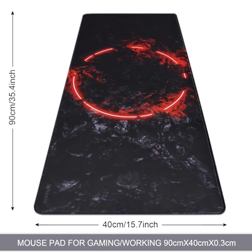 Large Gaming Mouse Pad with Stitched Edges,[35.4x15.7In] Extended Mouse Pad with Non-Slip Natural Rubber Base for Gamer/Desktop/Office/Home-90x40 Firering - color: 90x40 Firering