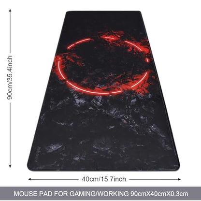 Large Gaming Mouse Pad with Stitched Edges,[35.4x15.7In] Extended Mouse Pad with Non-Slip Natural Rubber Base for Gamer/Desktop/Office/Home-90x40 Firering - color: 90x40 Firering