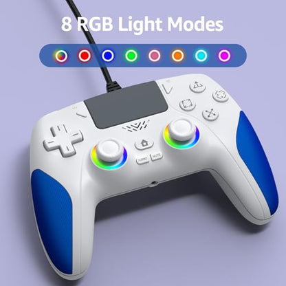 IWGAME Wired Controller for PS-5/PC, Gaming Controller with Dual Vibration, Programmable/Remap/Turbo/RGB Light, 3.5MM Headphone Jack - color: white