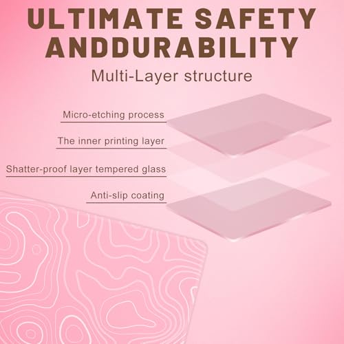 Glass Mousepad, Hard Surface Gaming Mouse Pads, Mousepad Gaming, Glasspad | Glass Pad, Professional Esport Tempered Glass Mouse Pad, Hard Mouse Pad for Bed, 11.8"×9.8" computer mat - color: Contour Lines - Pink and White