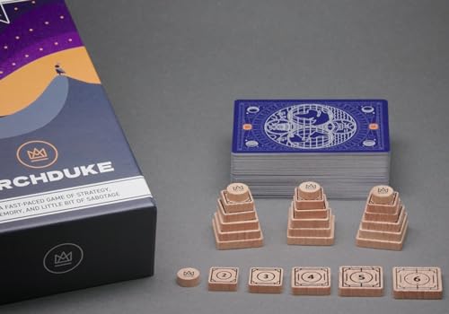 Stellar Factory Archduke Strategy Memory Card Game, 2-6 Players, Ages 12+ | 24 screen-printed wood tokens; build your tableau while disrupting rivals; slim travel-friendly box; 104 cards + rulebook.
