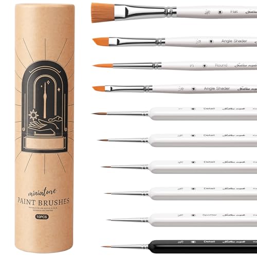 Golden Maple Model Brush Set, 4 Large Dry Brushes 6 Masterclass Kolinsky Sable Miniature Paint Brushes, Fine Detail Paint Brush Set - for Miniature Painting, Drybrushing, Layering & Insane Detail