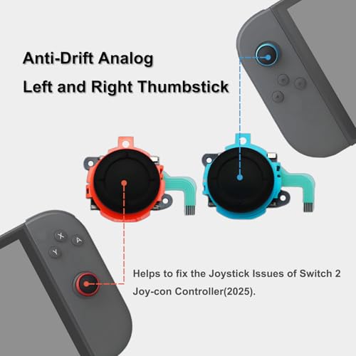 Joystick Replacement Kit Compatible with Nintendo Switch 2 Joycon Controller (2025), Drift Joystick Fixing Repair Tool Contains 2 Anti-Drift Analog Left and Right Thumbstick, Screwdriver Pry Tools Tweezers, Dust Sticker Cleaning Cloth and Brush, 4 Thumb S
