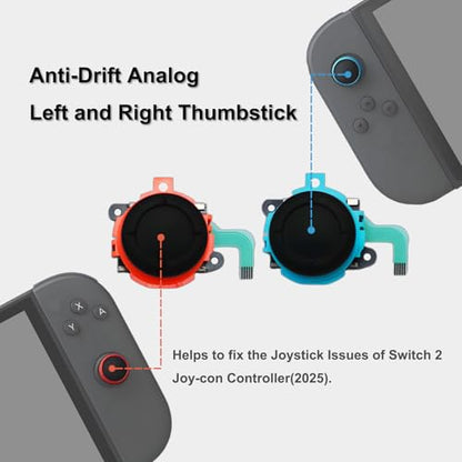 Joystick Replacement Kit Compatible with Nintendo Switch 2 Joycon Controller (2025), Drift Joystick Fixing Repair Tool Contains 2 Anti-Drift Analog Left and Right Thumbstick, Screwdriver Pry Tools Tweezers, Dust Sticker Cleaning Cloth and Brush, 4 Thumb S