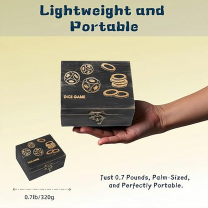 Left Right Roll Dice Game Set - 3 Wood Dice & 72 Plastic Chips | Wooden Box, Portable Travel Party Game, For Family, Friends, Adults - Black - color: Black