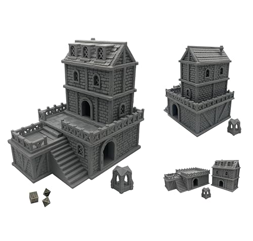 Middle Ages Medieval Architectural Terrain Set for 18mm/28mm Miniatures Wargame, 3D Printed and Paintable, Gift for Tabletop Hobby Enthusiasts (18mm Scale) - size: 18mm Scale
