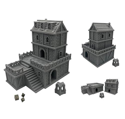 Middle Ages Medieval Architectural Terrain Set for 18mm/28mm Miniatures Wargame, 3D Printed and Paintable, Gift for Tabletop Hobby Enthusiasts (28mm Scale) - size: 28mm Scale