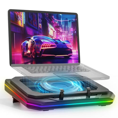 Gaming Laptop Cooling Pad with 3500RPM Powerful Turbofan, RGB Laptop Cooler Stand with 3 USB Ports, Ergonomic Adjustable Height Laptop Fan for 12-19 Inch Notebooks, Office & Gaming
