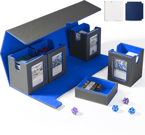 UAONO Card Deck Box for MTG with Commander Display, 5 in 1 Card Deck Case Holds 800+ Unsleeved Cards, Strong Magnet Organizer Compatible with Yugioh TCG Sports Cards (Black&Blue) - color: A2-Black&Blue, size: 5 IN 1 plus