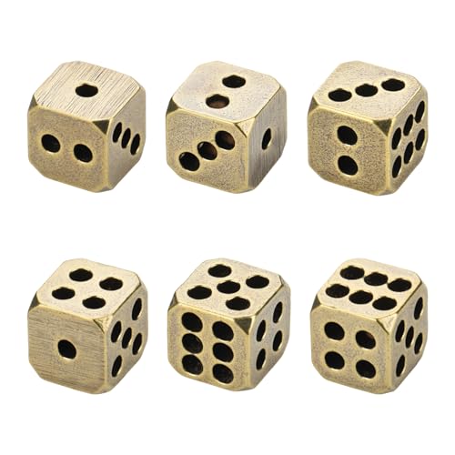 6 Pcs Brass Metal Game Dices Set for Poker Game, Portable Solid Brass 6-Sided Standard Dices for Home, Party, Decoration and Board Games, for Adult (Vintage) - color: Vintage