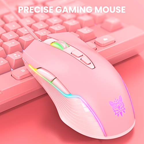 Cute RGB 6400 DPI Wired Gaming Mouse Breathing LED Optical USB 7 Buttons Gamer Computer Pink Mice for Laptop PC Desktop (Pink) - color: Pink