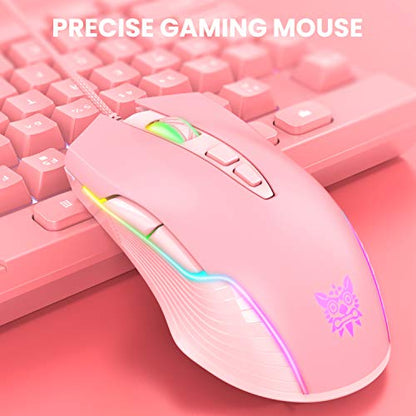 Cute RGB 6400 DPI Wired Gaming Mouse Breathing LED Optical USB 7 Buttons Gamer Computer Pink Mice for Laptop PC Desktop (Pink) - color: Pink