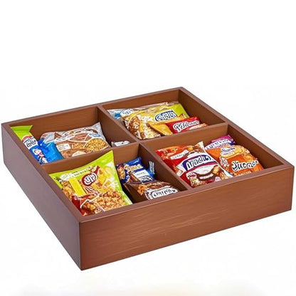 FUNSUEI 2 PCS Multi Compartment Wooden Tray, Divided Wooden Tray, Square Bamboo Trays with 4 Sections, Bamboo Divided Serving Trays Storage Box for Snacks Appetizers, 9 x 9 x 1.77 Inch - size: 2 PCS 4 Sections