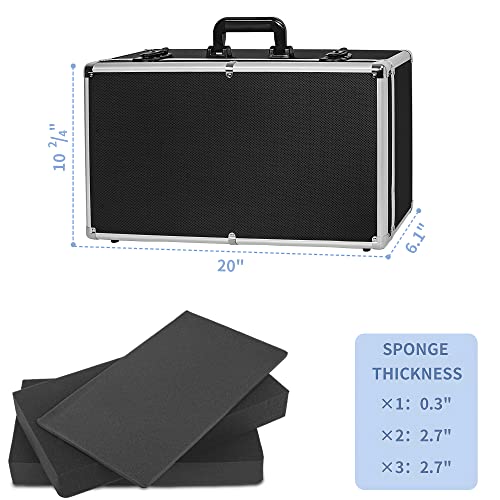 20 Inch Hard Carrying Case | Ideal for Wireless Mic System Storage & Camera Gear Transportation, Aluminum Alloy Sturdy Build, Customizable Pre-Diced Foam - size: Inner：19.6''X 9.6''X 5.6''