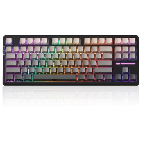 MageGee LIGHT87 Wireless Creamy Keyboard, Gasket Structure, RGB Backlit, 2.4G/USB-C/BT5.0 Hot Swappable Mechanical Gaming Keyboard for Win/Mac/PC, 8000mAh Battery, Side Printed PBT Keycaps, Black - color: Grey Black/Blue Whale Switch