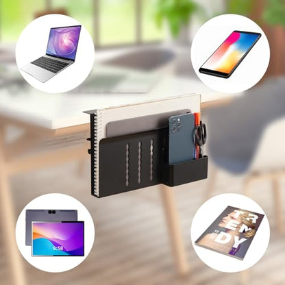 Desk Side Storage, Under Desk Laptop Mount, Table Side Hanging File Organizer, No Drill Clamp On Cable Management Tray, Laptop Holder with Magnetic Pen Holder for Office and Home(Black) - size: 1Tier-B
