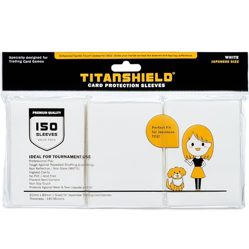 TitanShield (150 Sleeve/White Small Japanese Sized Trading Card Sleeves Deck Protector for Yu-Gi-Oh, Cardfight!! Vanguard & Photocards - color: White