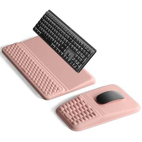 Vaydeer Keyboard Stand and Mouse Pad Set with Wrist Rest, Soft Memory Foam Wrist Support, Ergonomic Wrist Cushion for Desk, Relieves Carpal Tunnel Pain, Palm Hand Typing for Office, Gaming, Pink - color: Pink, style: No Storage Slot