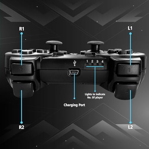 Digital Dynasty 2 Pack Controller for PS3 - Wireless PC Controller for Sony Playstation 3 - Double Shock 3, Bluetooth, Rechargeable, Remote for PS3 - Including 2 USB Cables (Black)