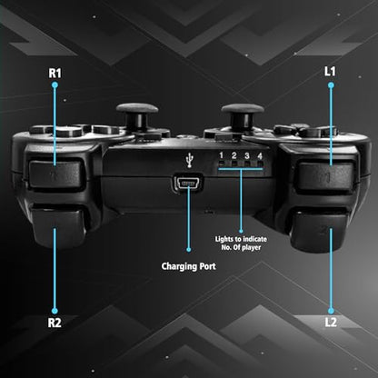 Digital Dynasty 2 Pack Controller for PS3 - Wireless PC Controller for Sony Playstation 3 - Double Shock 3, Bluetooth, Rechargeable, Remote for PS3 - Including 2 USB Cables (Black)