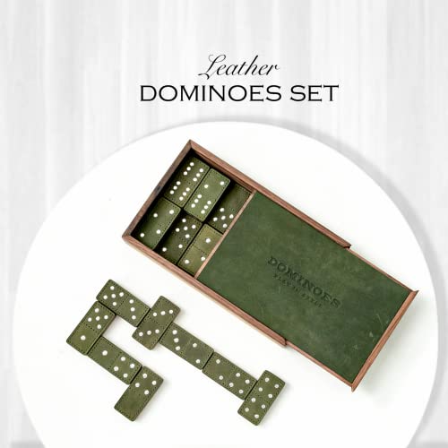 Dominoes Set for Adults 28 Tiles, Classic Board Games, Wooden Dominoes Double 6, Green - color: Green